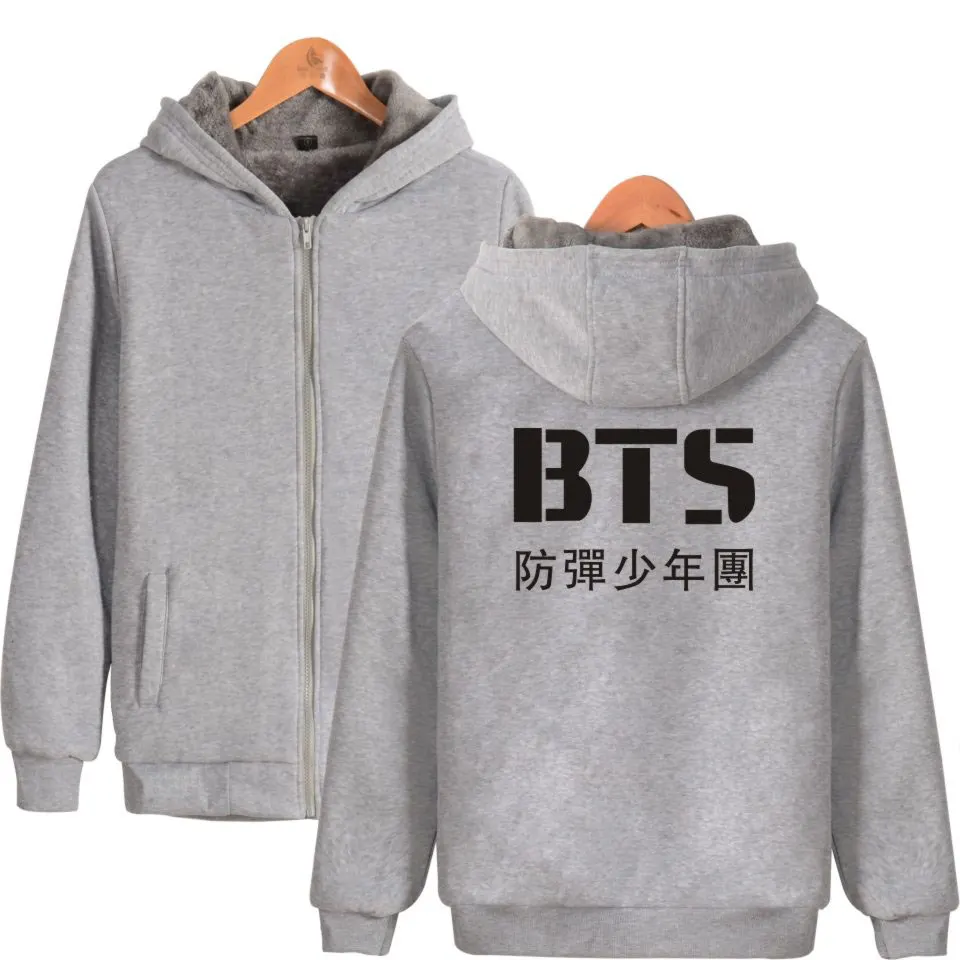 2018 новые зимние толстовки поп BTS Для женщин/Для мужчин напечатаны толще пух