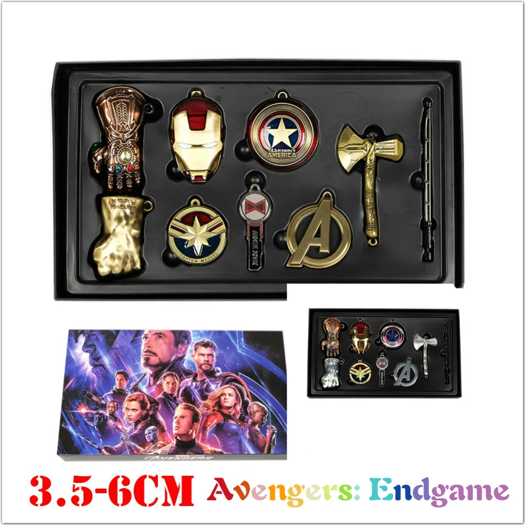 9pcs/set Avengers: Endgame Iron Man Key Holder Alloy Keychains Box Set Bag Charm for Men Women Ring Gifts Keychain Organizer |