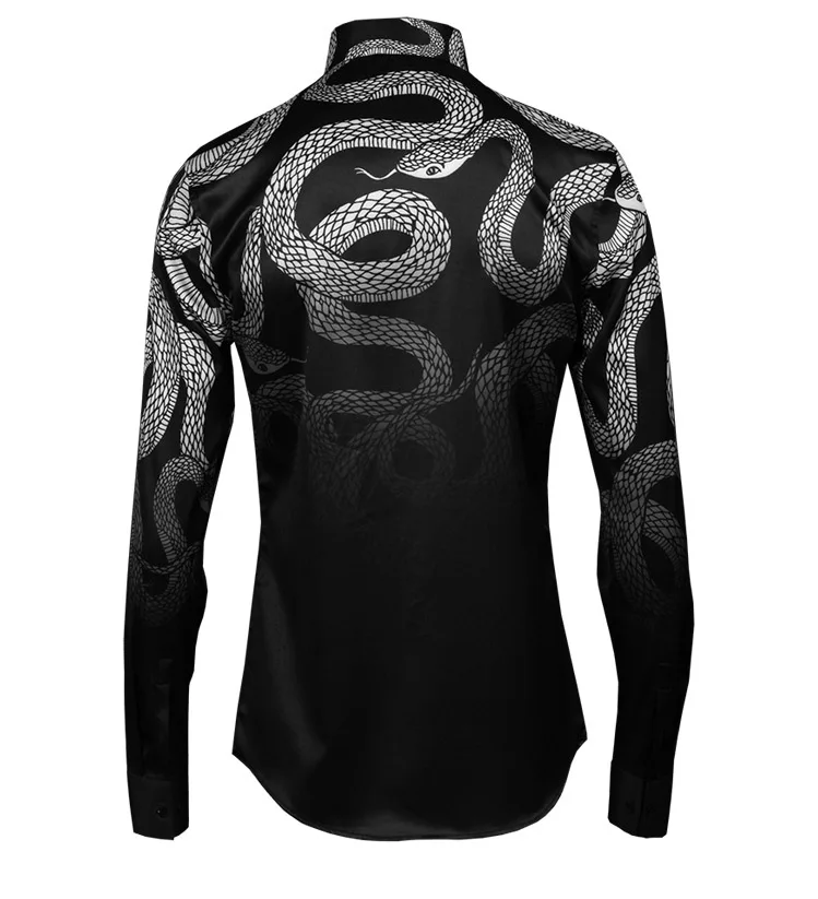 Роскошная мужская рубашка Chemise Homme уникальный мощный дизайн змеи мужские тонкие