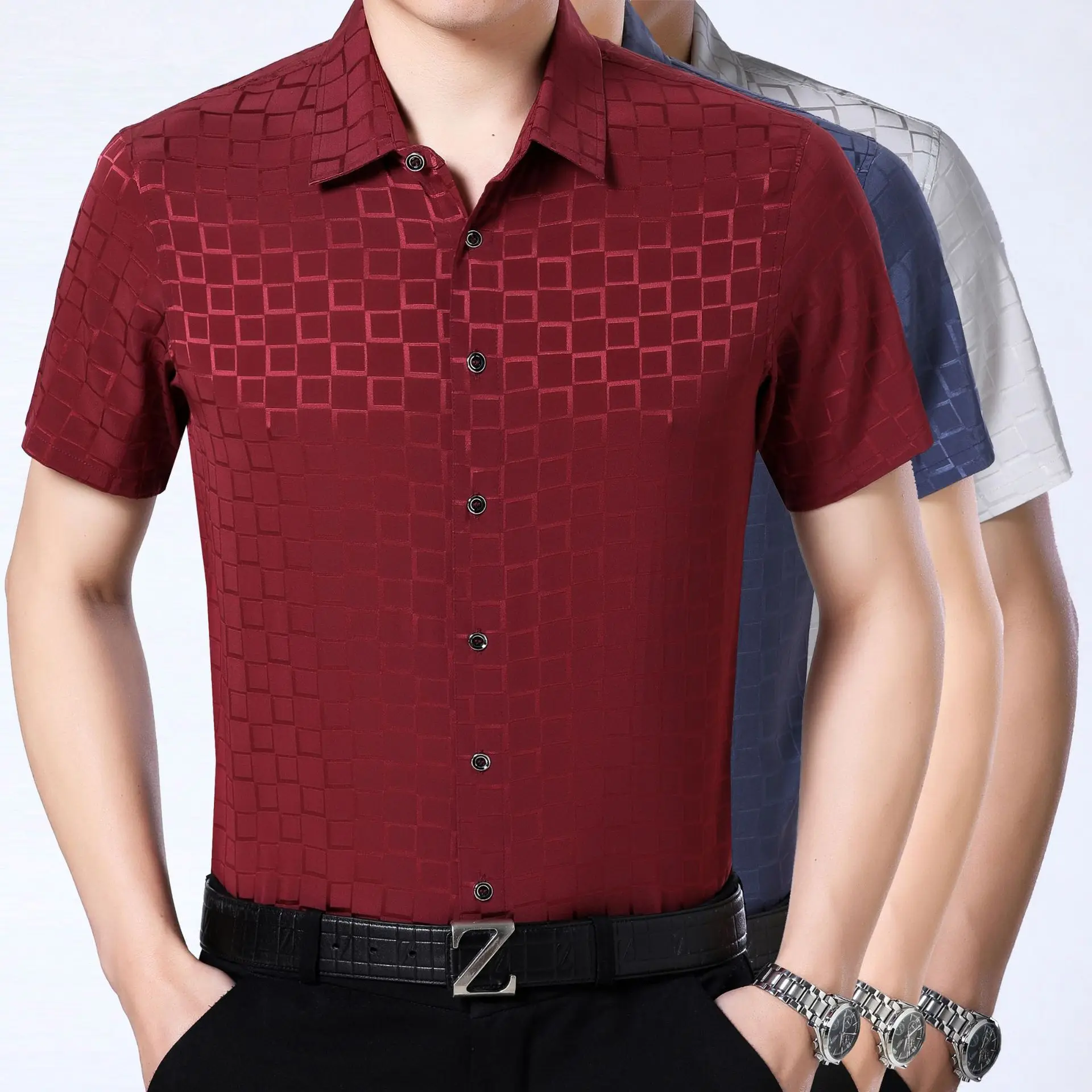 92% шелковая рубашка с коротким рукавом мужская летняя Тонкая атласная