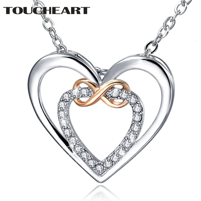 

TOUCHEART Silver Double Love Heart Necklaces&Pendants For Women Rhinestone Choker Charm Luxury New Jewelry Necklace SNE190068