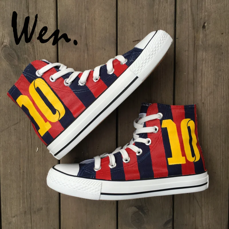 

Wen Hand Painted Shoes for Men Women Design Custom Soccer Jersey Football Number 10 High Top Canvas Sneakers for Gifts