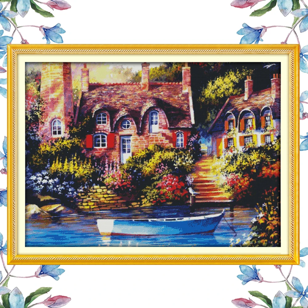 NKF Fairy-tale Cottage Chinese Cross Stitch Pattern DIY Kits Needlework Embroidery Painting Sets for Home Decor | Дом и сад
