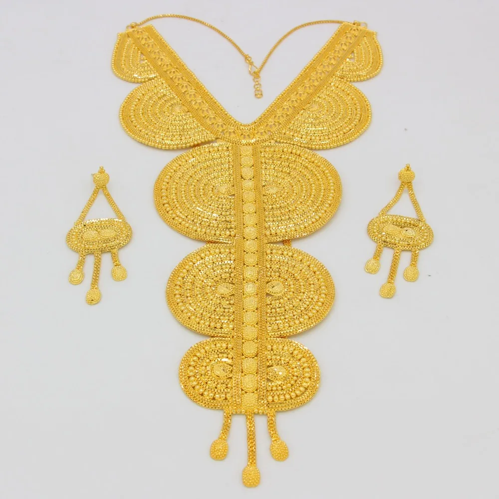 Комплект ювелирных изделий для женщин массивное ожерелье/серьги золотого цвета