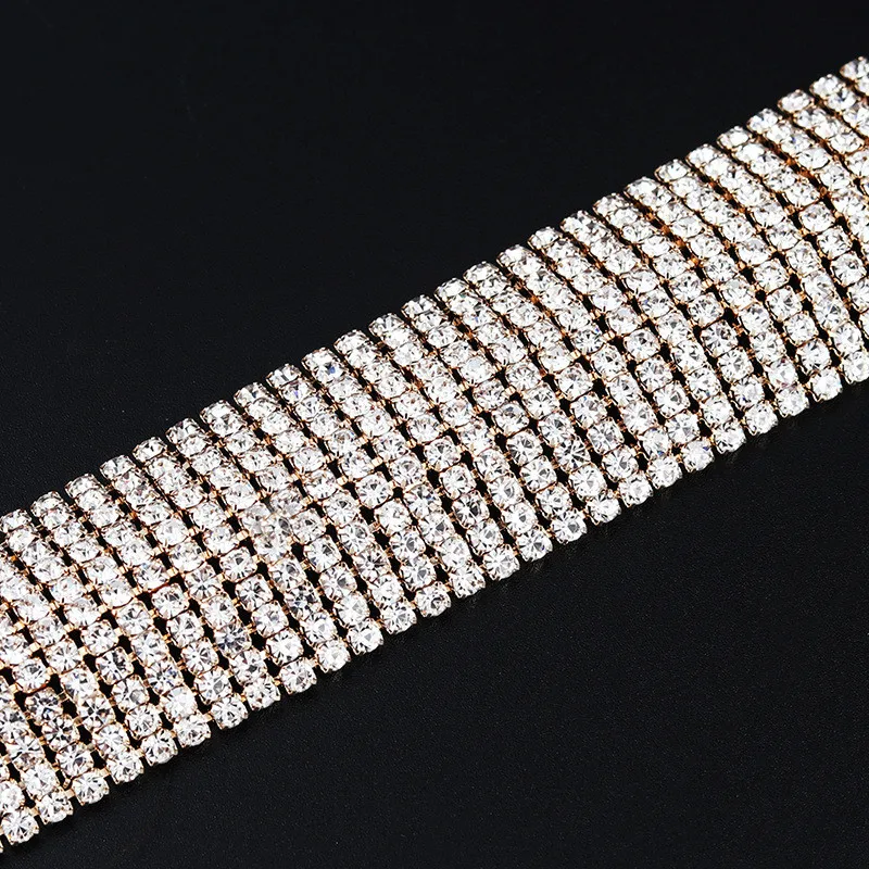 

Luxury Full Zircon Multi Layer Bracelets For Women Mosaic Rhinestone Gold Color Wide Bracelet&Bangle Wedding Gift