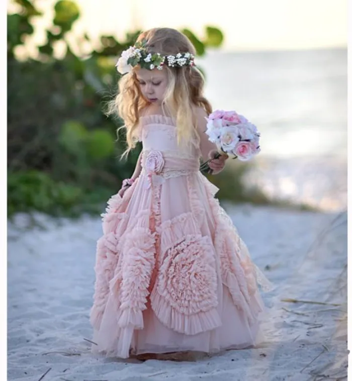 В богемном стиле розового Платье в цветочек для девочек на свадьбу Праздничное