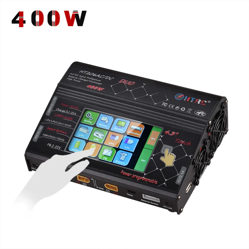 HTRC HT206 AC/DC DUO 400 Вт 40A двухпортовый RC баланс зарядного устройства Lipo зарядное устройство с ЖК-сенсорным экраном Lilon/LiPo/LiFe/LiHV зарядное устройство