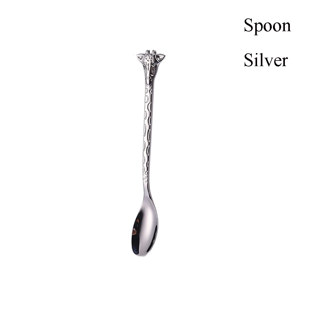 Spoon Silver Красочные 304 нержавеющая сталь Жираф вилка ложка торт Десерт Мороженое кофе ложки для чая Роскошная Бытовая Посуда - Цвет: Spoon Silver