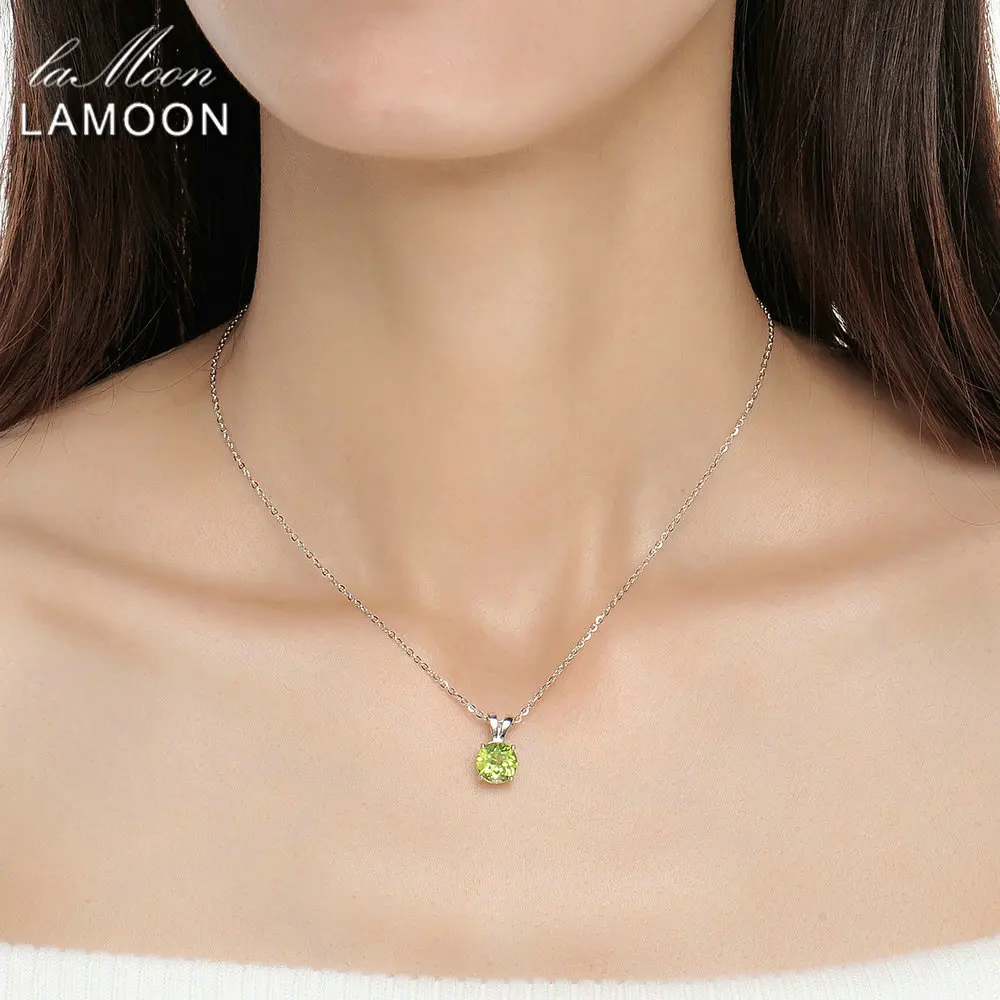 Ожерелье женское из серебра 925 пробы с натуральным круглым Перидотом 8 мм|jewelry