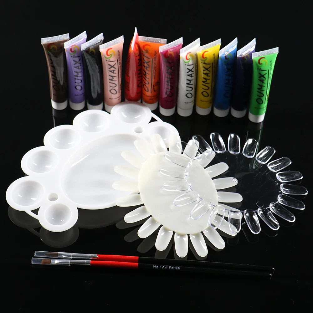ATT-112 Professional 12 Colours 3D Manicures Set Nail Art Paint Brush Pen Pallet Tool Acrylic Kit Sets Free Shipping | Красота и