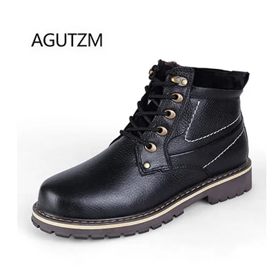 AGUTZM/8988 г. Модные мужские зимние ботинки из натуральной кожи на шнуровке теплые плюшевые ботильоны из мягкой коровьей кожи размера плюс: 37-50 - Цвет: black