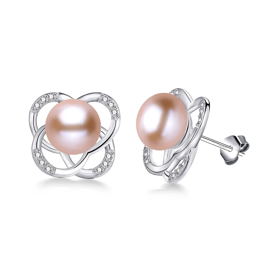 pink pearl Распродажа! Хорошее качество, серебро, 925 белый натуральный пресноводный жемчуг, серьги-гвоздики для женщин, настоящий жемчуг, модное ювелирное изделие - Цвет камня: pink pearl