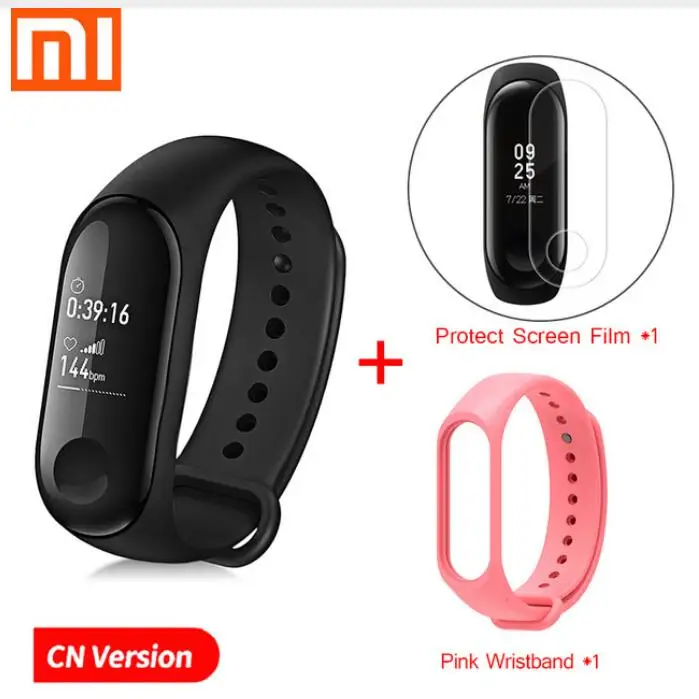 Add Pink Wristband Mi Band 3 смарт-браслет, Xiao mi фитнес-трекер, спортивный фитнес-браслет, 5 атм, 0,78 дюйма, OLED mi Band для Android IOS - Цвет: Add Pink Wristband