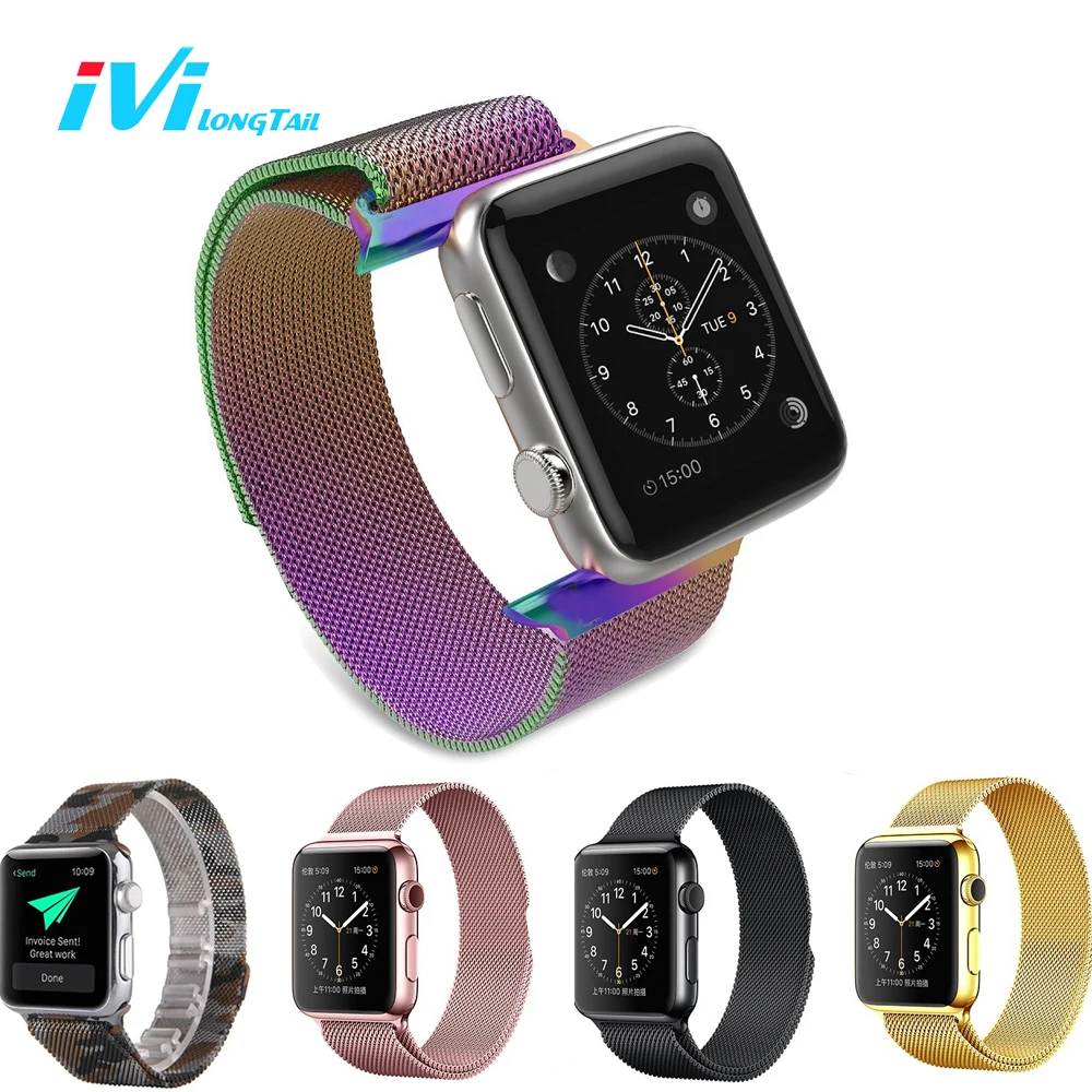 44, 40, чехол для Apple Watch, ремешок, чехол, серия 4, 3, 1, 2, 38 мм, 42 мм, спортивное издание, Миланский металл, нержавеющая сталь, магнитная Радуга