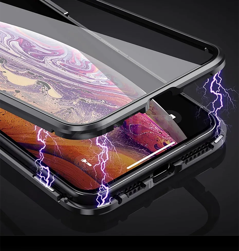 ZNP Магнитный адсорбционный металлический чехол для телефона для iPhone 6 6s 8 7 Plus X двухсторонний стеклянный Магнитный чехол для iPhone X XS Чехлы для MAX XR