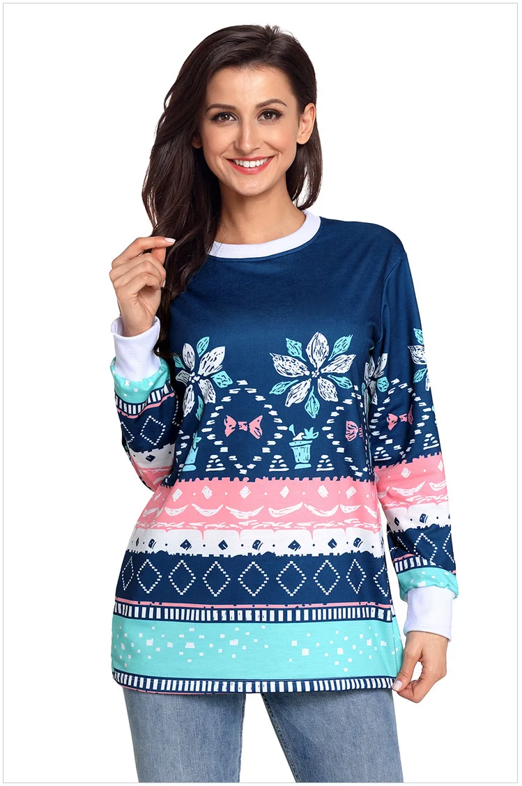 Осенне-зимний свитер длинный 2018 Женский Национальный принт Повседневный плотный