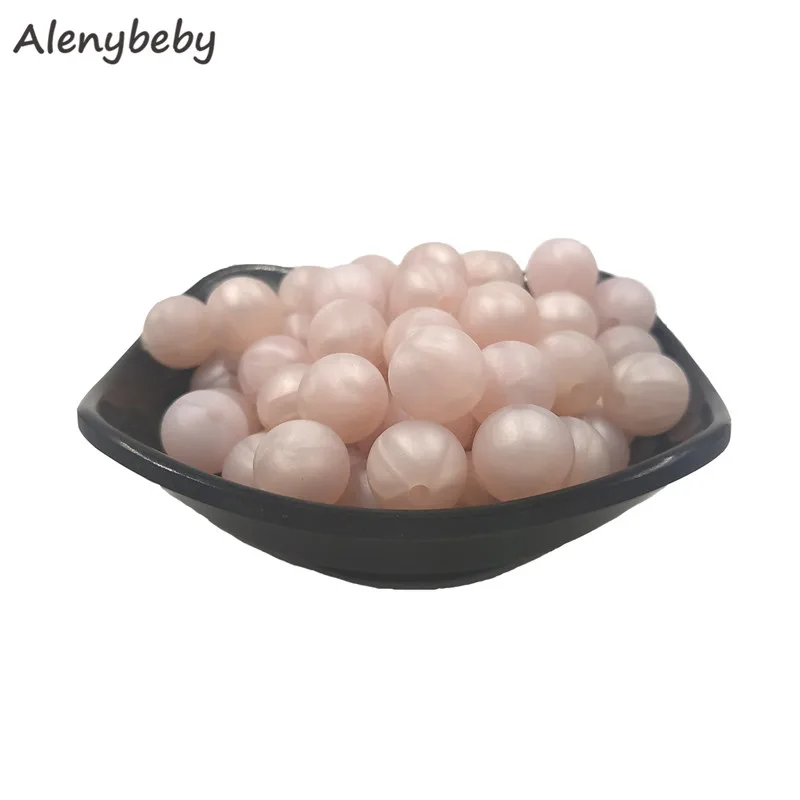 Pearl pink 12 мм, 100 шт, силиконовые бусины, Пищевая силиконовая продукция для прорезывания зубов, жевательные соска, зажимы для цепи, Детские Прорезыватели - Цвет: Pearl pink