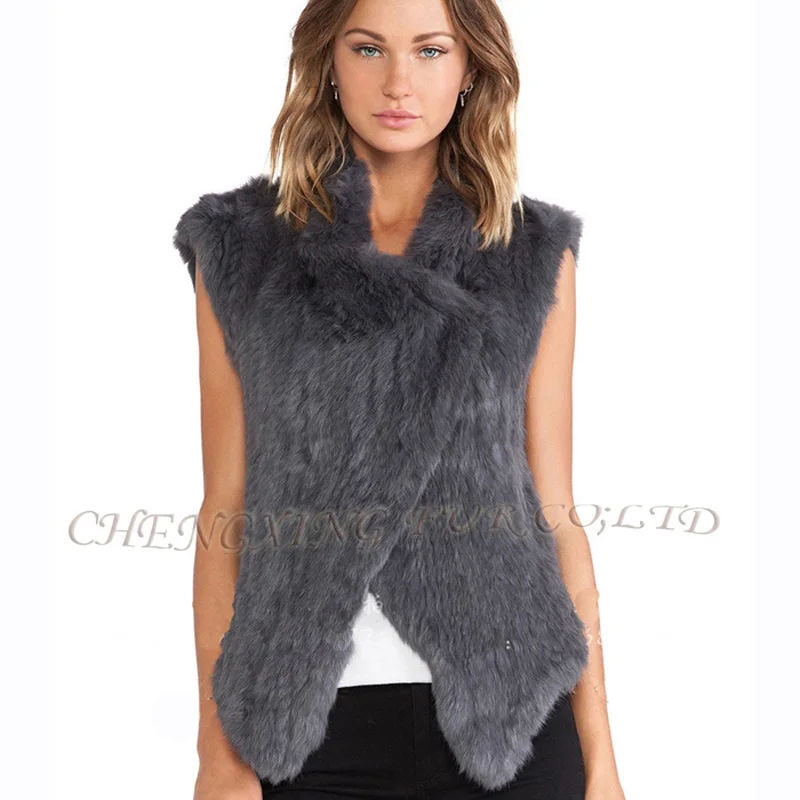 Женский вязаный жилет из натурального кроличьего меха без рукавов|gilet for women|vest