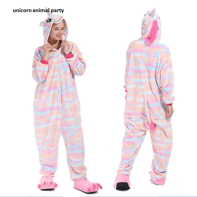 Kigurumi Косплей мужские и женские разноцветные пижамы с единорогом костюмы на
