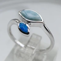 fine natural larimar rings leaves ring larimar women rings blue opal jewelry 925 sterling silver jewelry larimar wedding rings
