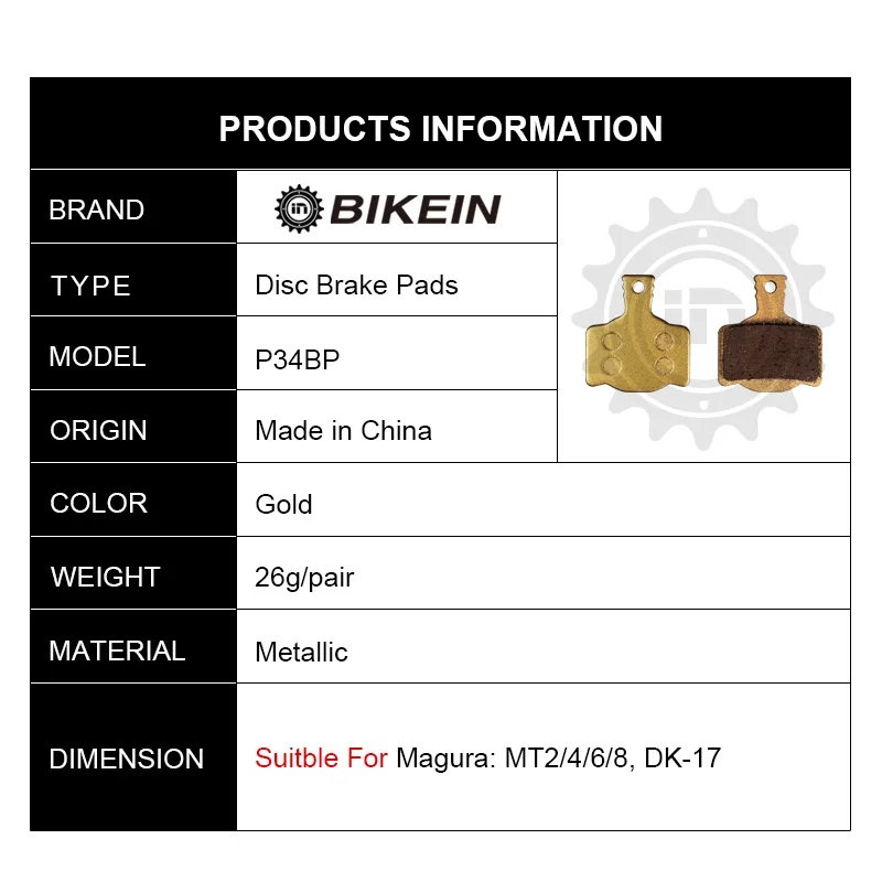 

BIKEIN - 4 Pairs High Quality Bicycle Disc Brake Pads For Magura MT2 MT4 MT6 MT8 DK-17 Mountian MTB Bike Metallic Brake Shoes