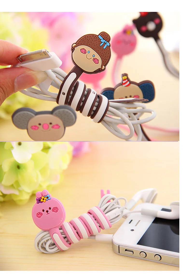 2 шт. милый мобильный телефон с мультяшками USB крепление кабеля провода Органайзер держатель гарнитуры Линии Зажим для намотки кабельные стяжки
