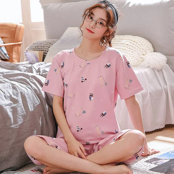 style 3 Высокое качество, хлопок, женские пижамы, наборы, летняя Пижама, короткий рукав, круглый вырез, для девушек, милый мультяшный принт, ночная рубашка - Цвет: style 3