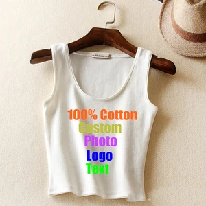 Женский хлопковый укороченный топ без рукавов, привлекательная футболка с индивидуальным логотипом и фото принтом текста, женская футболка, укороченные облегающие футболки 2018