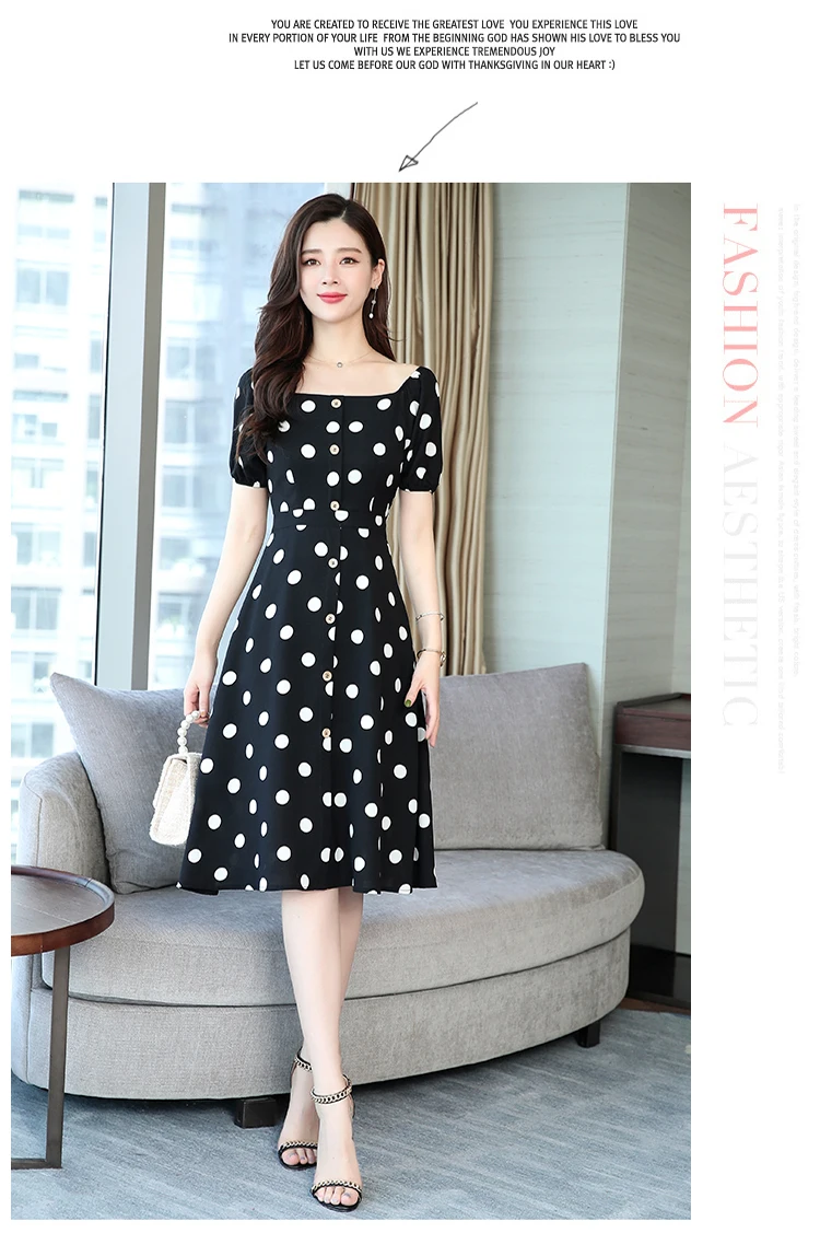 Винтажные элегантные черные шифоновые платья в горошек Boho Midi летние 3XL Большие размеры однотонные пляжные сарафаны женские облегающие вечерние платья