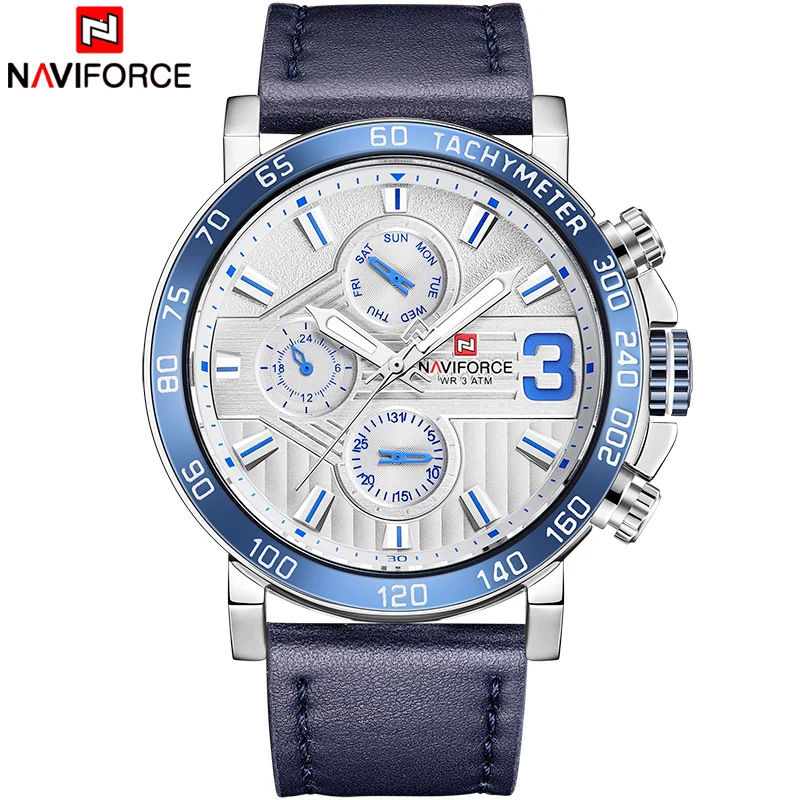 NAVIFORCE Роскошные Брендовые мужские спортивные часы, мужские кварцевые наручные часы из натуральной кожи, мужские водонепроницаемые часы 24 часа, Relogio Masculio