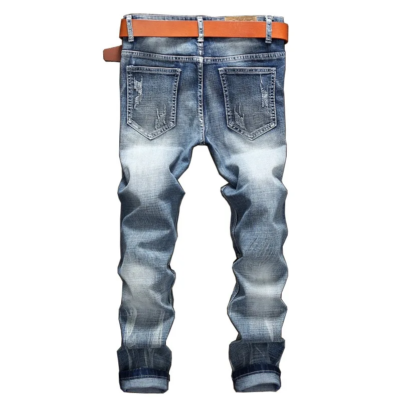 Высококачественные байкерские джинсы с завязкой для мужчин прямые облегающие в