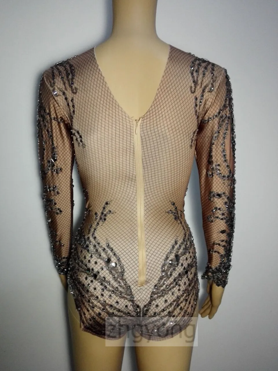 Black Shining Glass Rhinestones Bodysuit Female DJ singer DS Costume Sexy Nude Crystal Diamond catsuit Bar Party Stage costumes