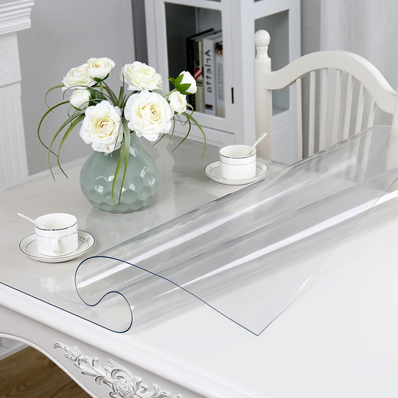 Мягкая стеклянная скатерть из ПВХ прозрачная влагостойкая с кухонным узором