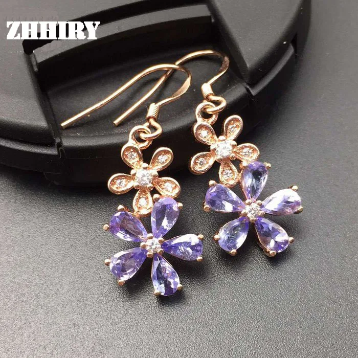

ZHHIRY Natural Tanzanite Earring Genuine Solid 925 Sterling Silver Real Gem Earrings Women Stone Fine Jewelry
