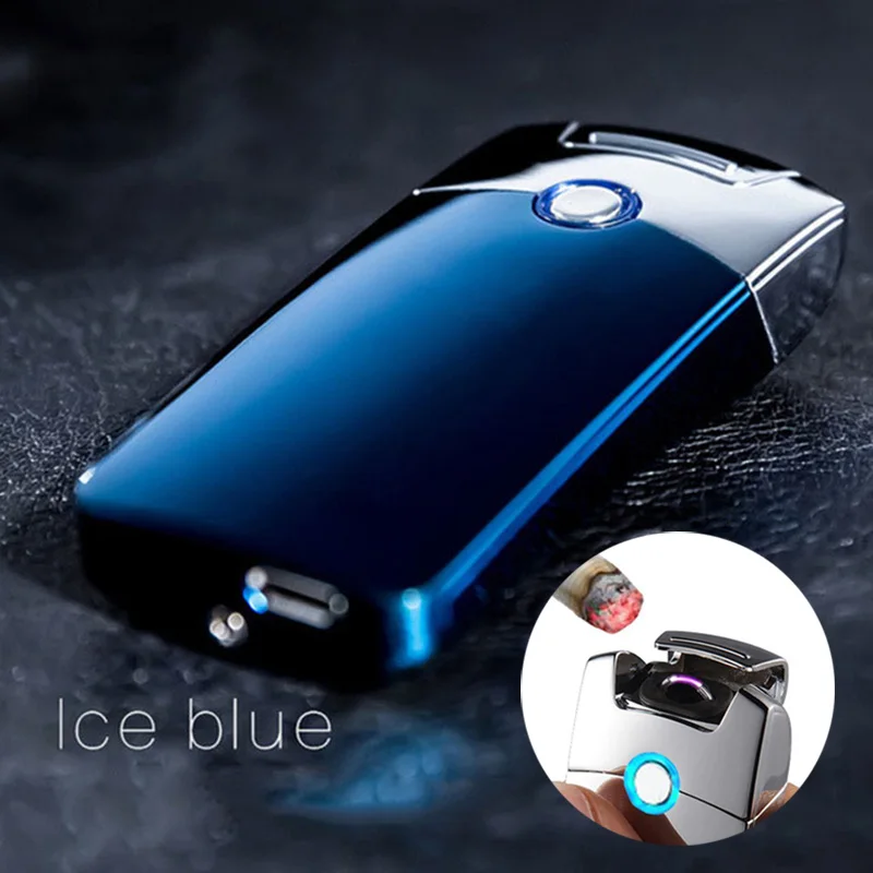 Blue Двухдуговая Индукционная Зажигалка плазменная USB меняющаяся ветрозащитная беспламенная электрическая зажигалка электронная сигарета зажигалка импульсная - Цвет: Blue