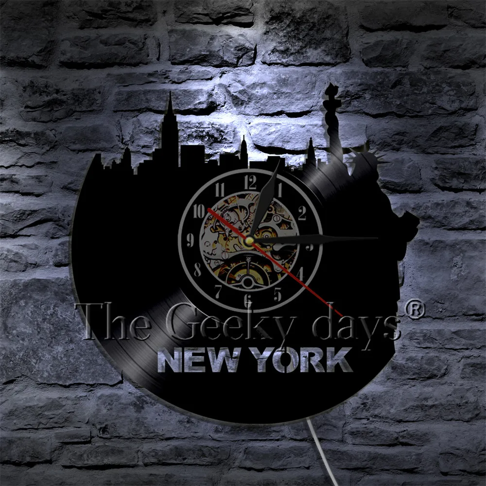 Виниловые настенные часы New York Citycape современный дизайн 3D креативные