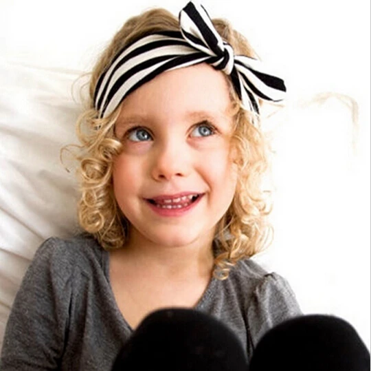 

1 X Hot Sale Kids Girl Kids Soft Stretch Stripe Rabbit Bow Turban Bowknot Hairband Headband Head Wrap Hair Band Accessories A213