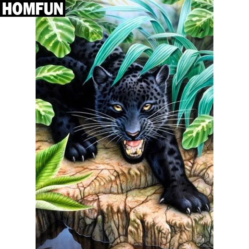 

Алмазная 5D Вышивка HOMFUN «черный леопард», картина с полными квадратными/круглыми стразами, вышивка крестиком, домашний декор, подарок
