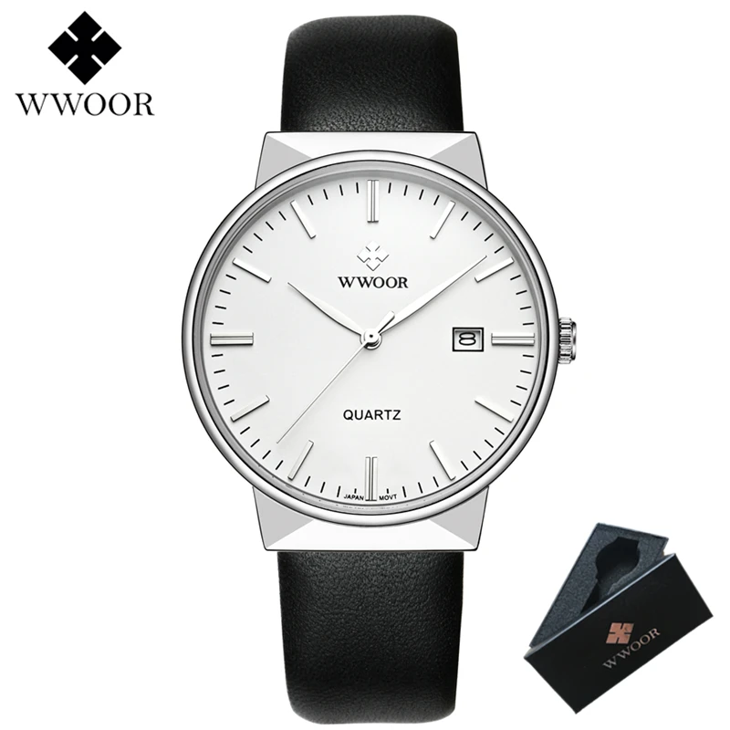WWOOR Top Brand Watch Men Casual Quartz Date Fashion Creative Leather Waterproof Sport Wrist Relogio Masculino | Наручные часы