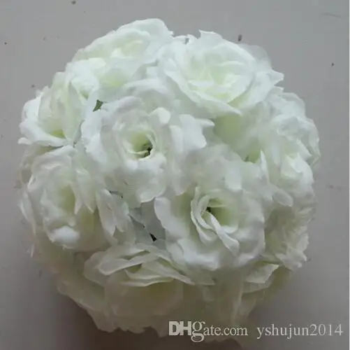 

15CM Rose Gold Artificial White Roses Flowers Kissing Balls For Christmas Ornaments Wedding Party Decoration