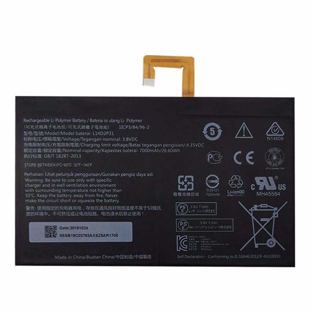 7 xinbox 3,8 V 7000 мА/ч, 26.6Wh L14D2P31 ноутбук Батарея для lenovo Tab 2 A7600-F A10-70F Tab2 A10-70 A10-70L планшет
