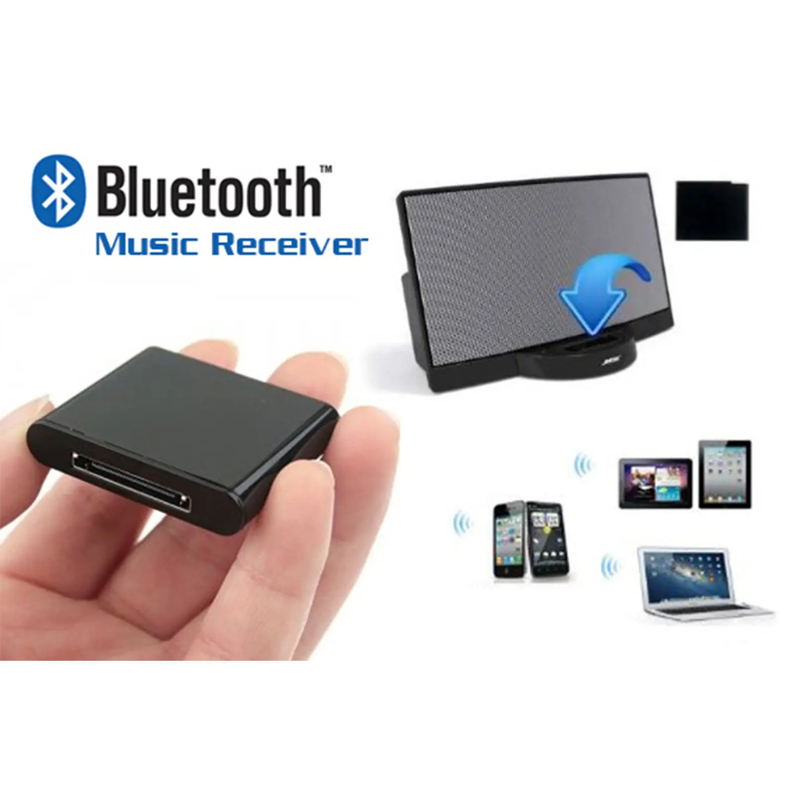 Bluetooth V2.0 A2DP музыкальный приемник адаптер для iPhone 30 pin базовый динамик с 1