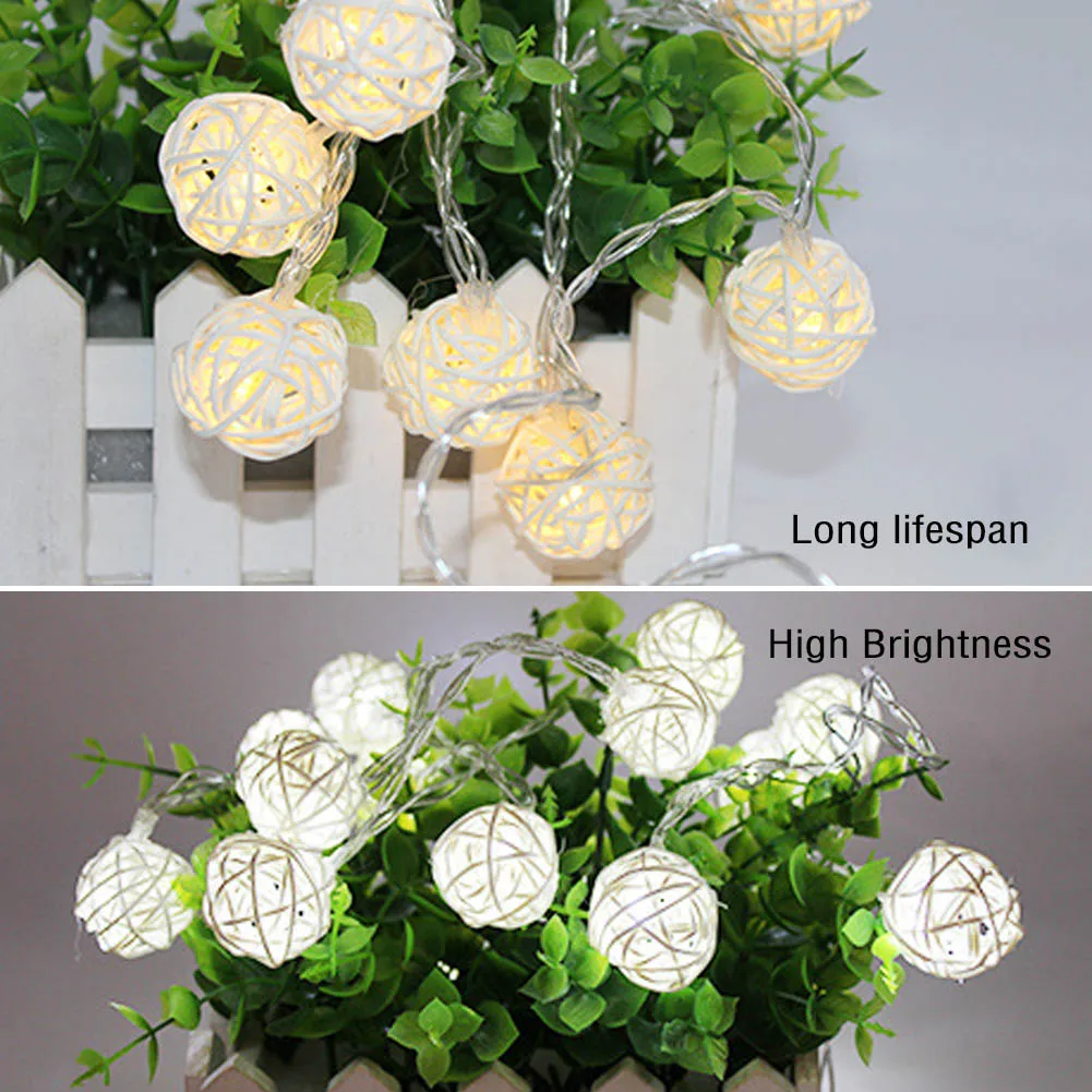 СВЕТОДИОДНЫЕ гирлянды 1 м/2 м белые Ротанговые шары ручной работы гирлянда для