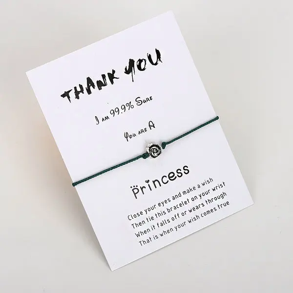 VEKNO Thank You Card нежный браслет с цветками розы для мужчин и женщин счастливый Регулируемый Красный браслет с серебряными пожеланиями подарок для нее - Окраска металла: Green