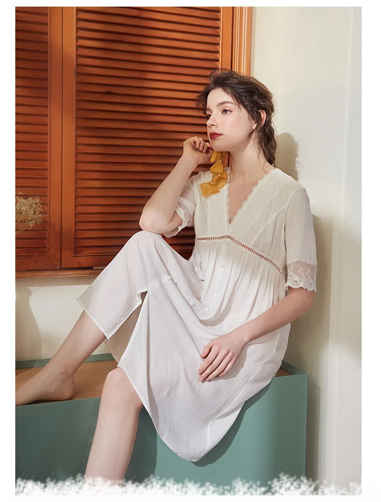 Сексуальная ночная рубашка, кружевное хлопковое женское летнее платье, ночная рубашка, женская ночная рубашка в винтажном стиле, ночная рубашка синего и белого цвета для беременных