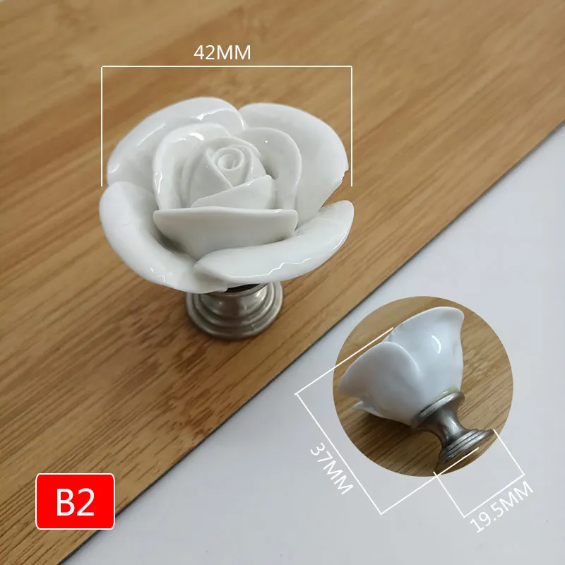 Белый цвет роза lotus love простые мебельные ручки под одно отверстие CeramicKitchen Мебельная ручка ящика шкафа - Цвет: B2