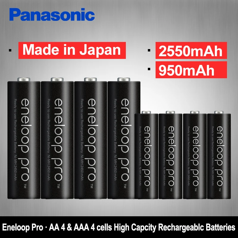 8 шт. перезаряжаемых Ni MH аккумуляторов Panasonic AA + AAA 1 2 в (aa 2550 мАч и aaa 950 мАч)