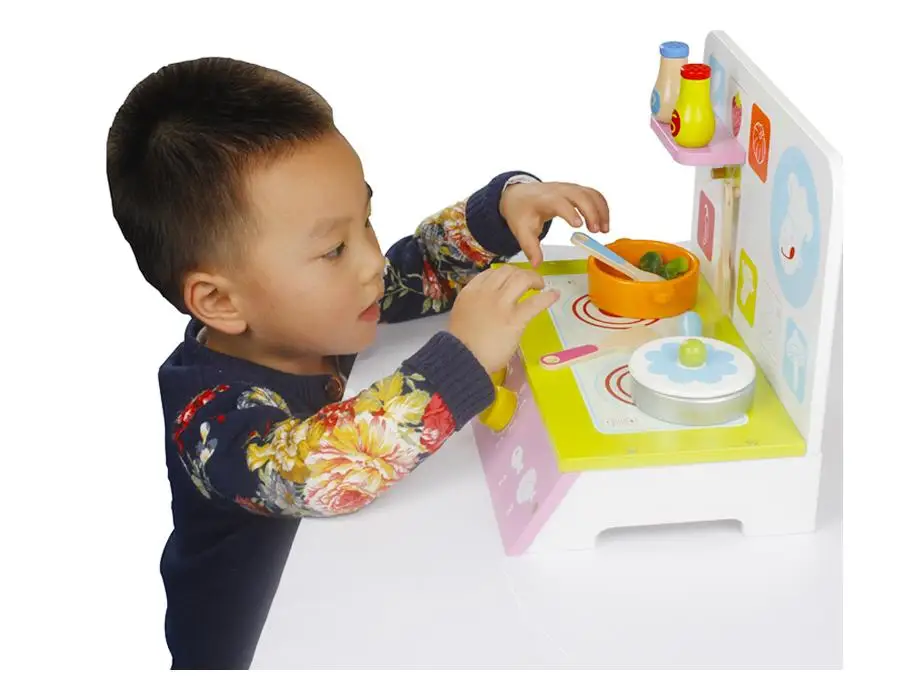 Фирменные детские деревянные кухонные игрушки большого размера со скамейкой для