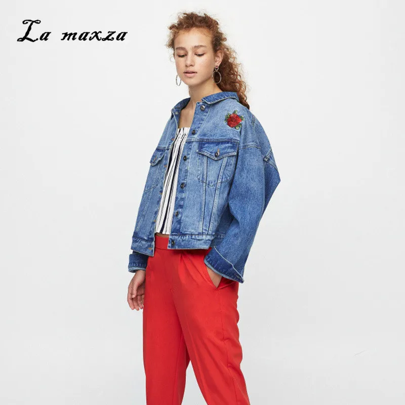 

Куртка женская джинсовая в стиле оверсайз, винтажная короткая куртка-бомбер с вышивкой, 2020