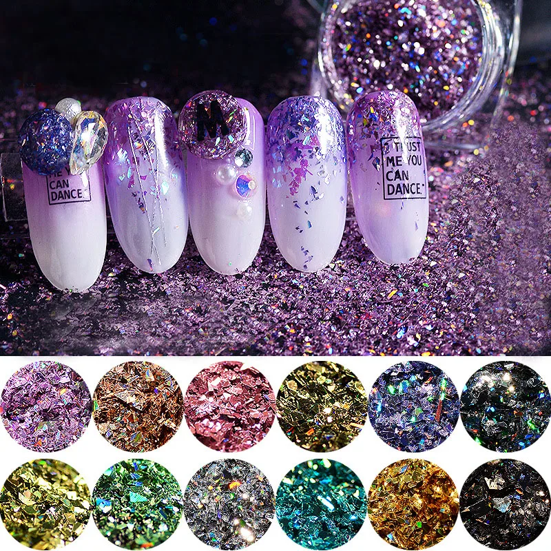 

12pcs Laser Nail Glitter Peacock Holographic Mirror Powder Laser Dust Nail Art Chrome Pigment Powder DIY Decorations